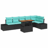 vidaXL Garden Dining Set with Cushions 7 pcs Black and Teal