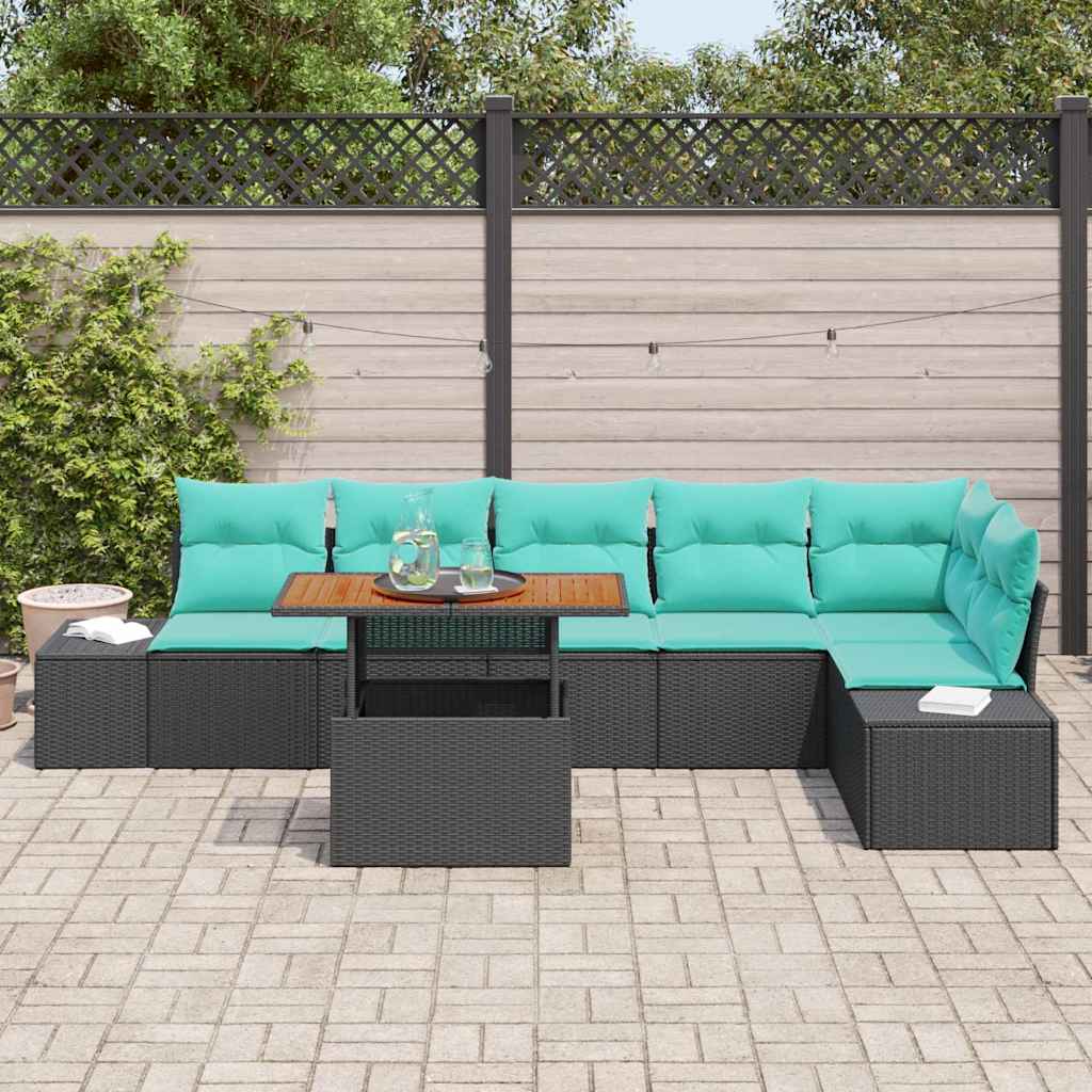 vidaXL Garden Dining Set with Cushions 7 pcs Black and Teal