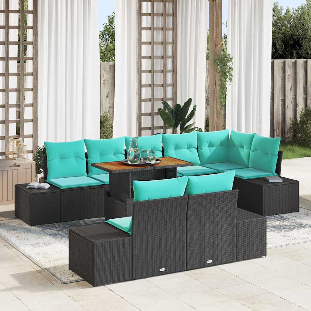 vidaXL Tuin Eettafel Set 9 st 8-Aantal zitplaatsen Zwart en Blauwgroen