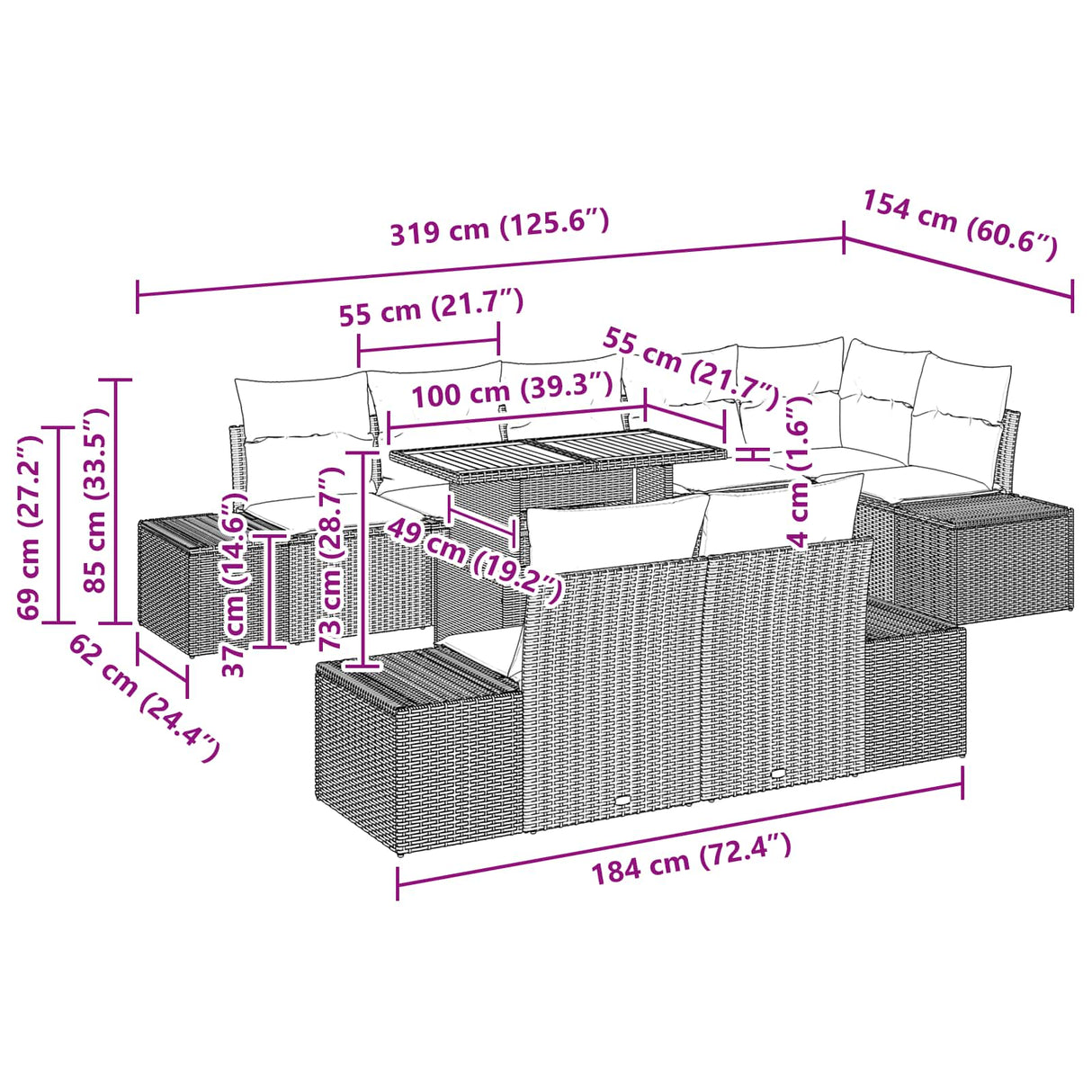 vidaXL Tuin Eettafel Set 9 st 8-Aantal zitplaatsen Zwart en Blauwgroen