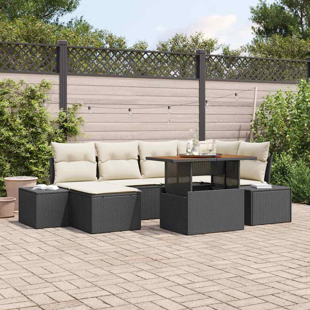 vidaXL Garden Dining Set with Cushions 7 pcs Black and Cream