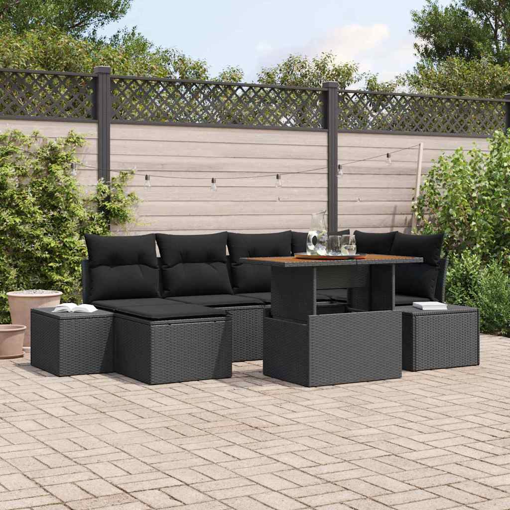 vidaXL Garden Dining Set with Cushions 7 pcs Black and Cream