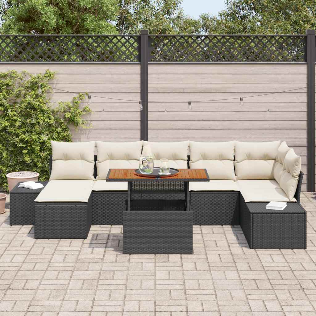 vidaXL Garden Bench Set with Cushion 8 pcs Black and Cream