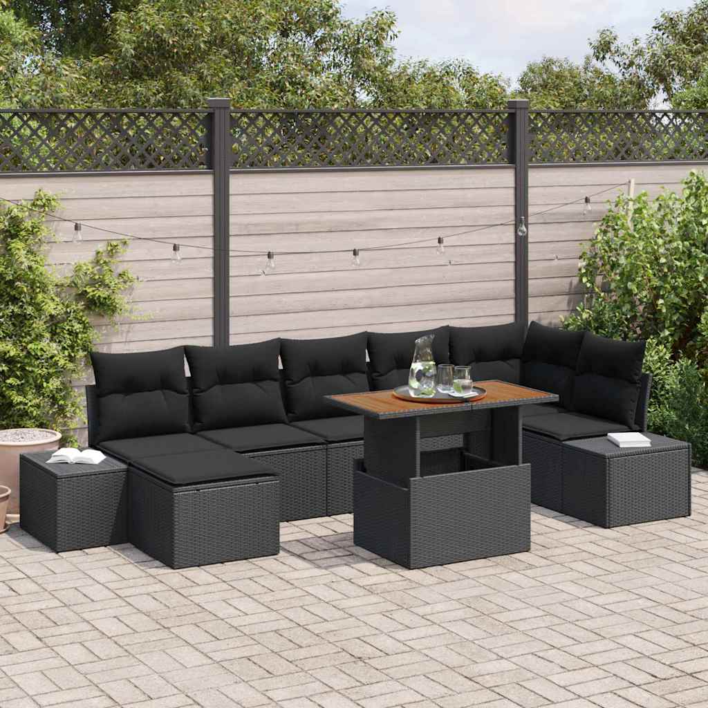 vidaXL Garden Bench Set with Cushion 8 pcs Black and Cream