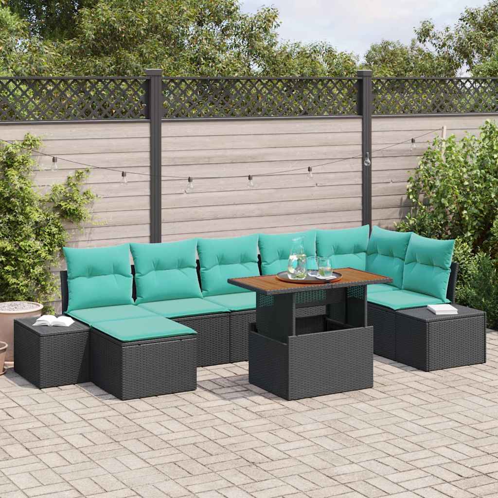 vidaXL Tuinbank Set met kussen met opslag 8 pcs Zwart en Blauwgroen