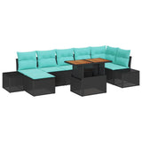 vidaXL Tuinbank Set met kussen met opslag 8 pcs Zwart en Blauwgroen