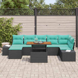 vidaXL Tuinbank Set met kussen met opslag 8 pcs Zwart en Blauwgroen
