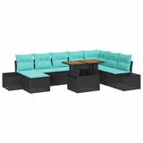 vidaXL Garden Sofa Set with cushions 9 pcs Black and Teal