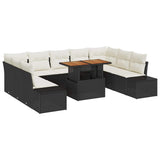 vidaXL Tuin Eettafel Set met kussen 10 pcs Zwart en Crème
