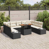 vidaXL Tuin Eettafel Set met kussen 10 pcs Zwart en Crème