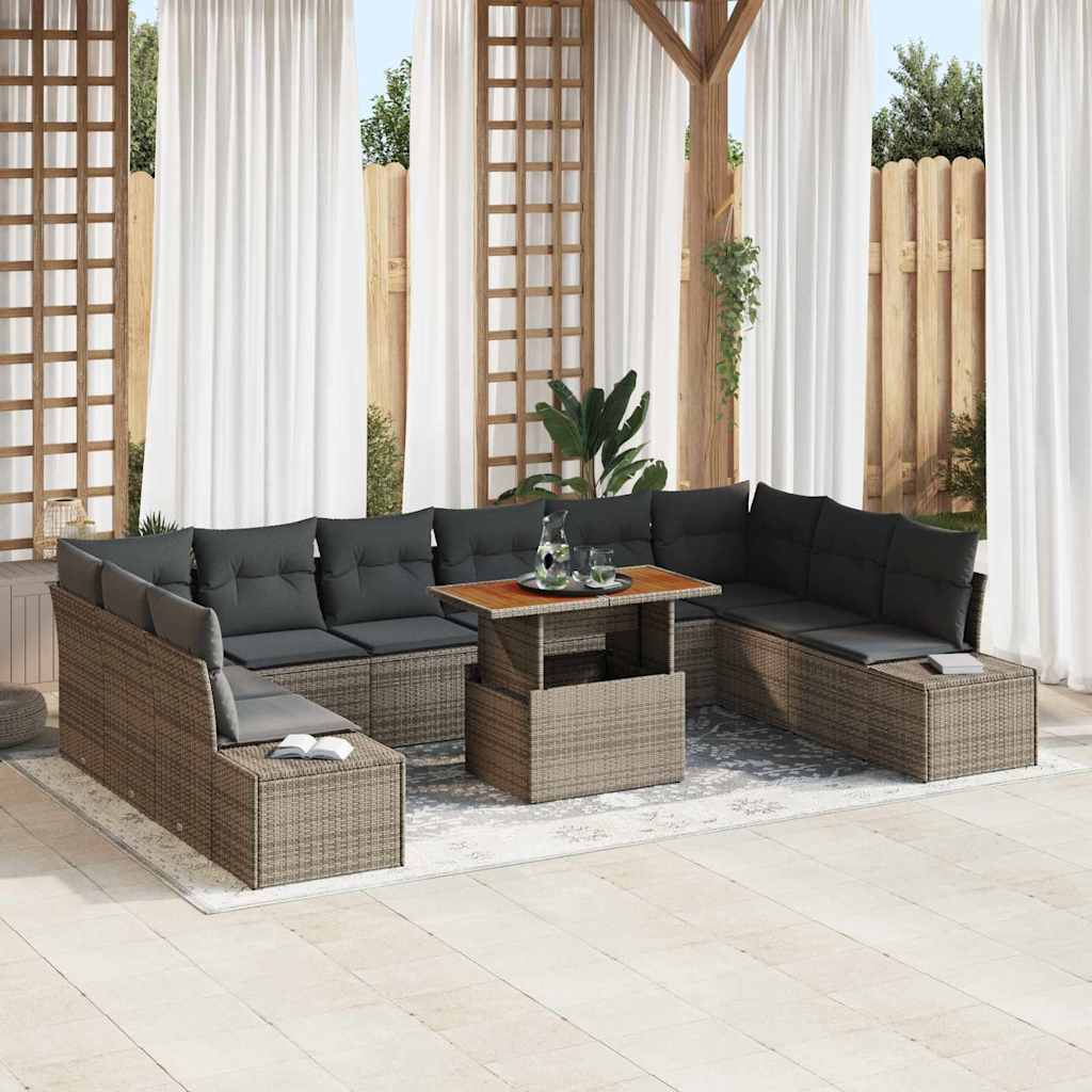 vidaXL Tuinbank Set met kussen met kussen 11 pcs Zwart en Crème