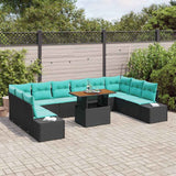 vidaXL Tuin Eettafel Set met kussen 11 pcs Zwart en Blauwgroen