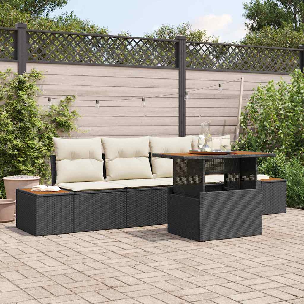 vidaXL Tuin Eettafel Set met kussen 5 pcs Zwart en Beige