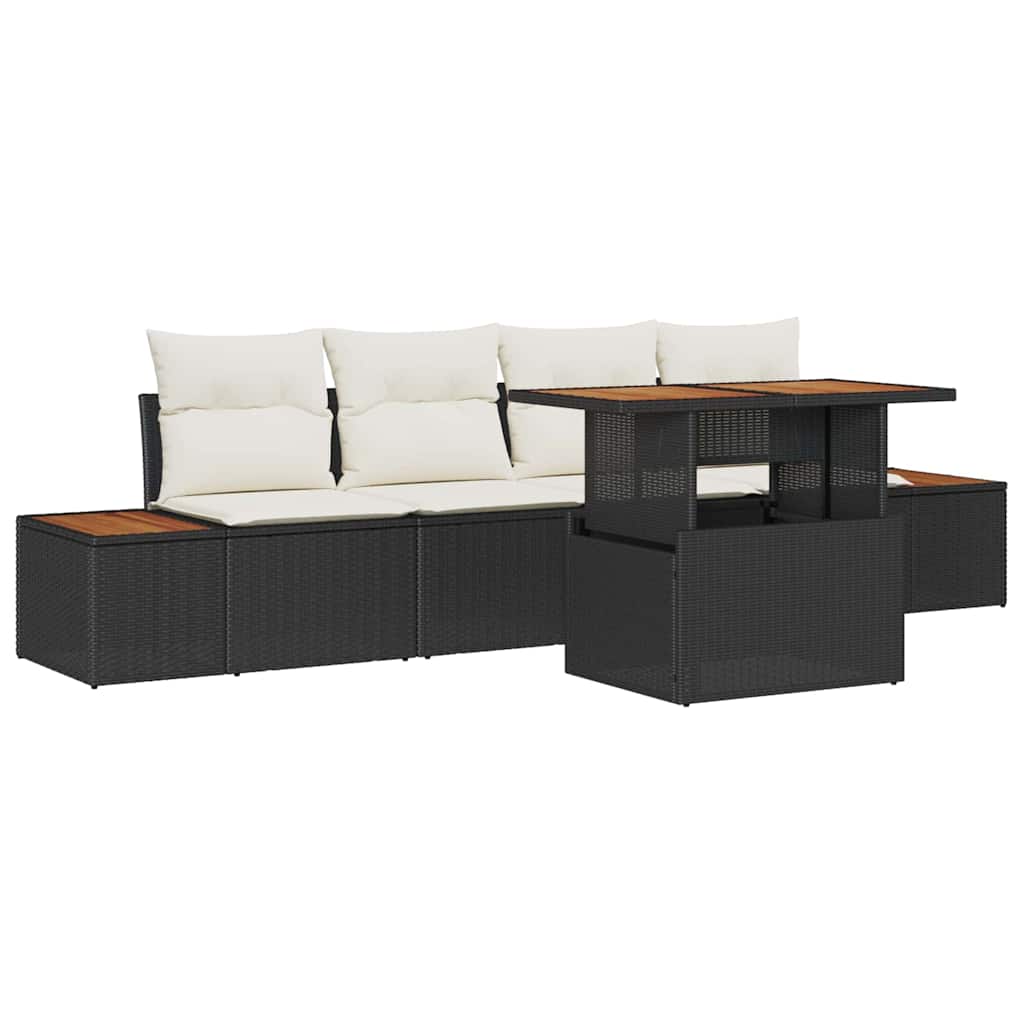 vidaXL Tuin Eettafel Set met kussen 5 pcs Zwart en Beige