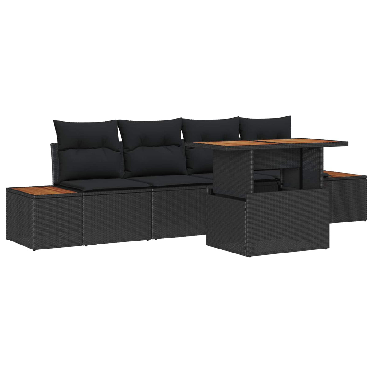 vidaXL Tuin Eettafel Set met kussen 5 pcs Zwart en Beige