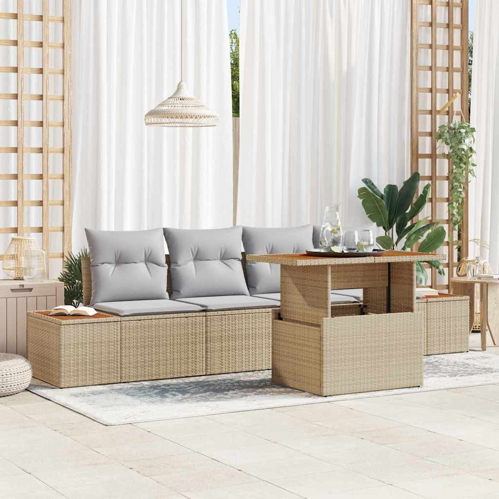 vidaXL Tuin Eettafel Set met kussen 5 pcs Zwart en Beige