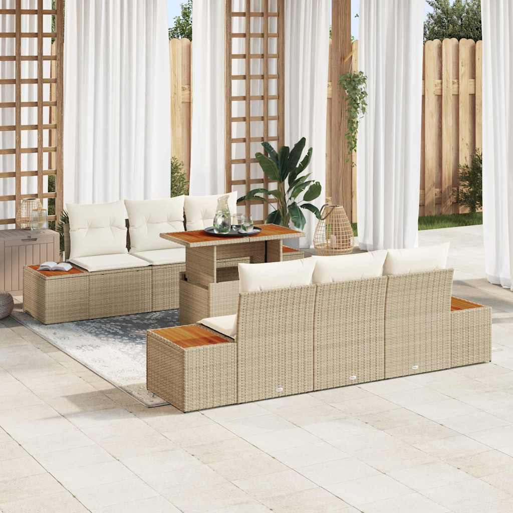 vidaXL Tuin Eettafel Set met kussen 7 pcs Zwart en Beige