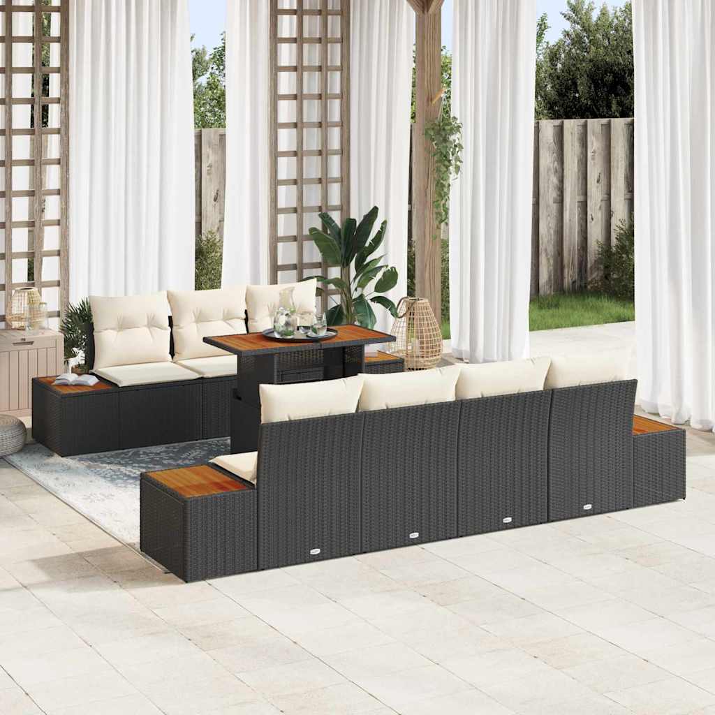 vidaXL Tuinbank Set met kussen 8 pcs Zwart Poly rattan