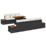 vidaXL Tuinbank Set met kussen 8 pcs Zwart Poly rattan
