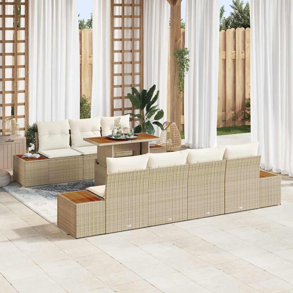 vidaXL Tuinbank Set met kussen 8 pcs Zwart Poly rattan