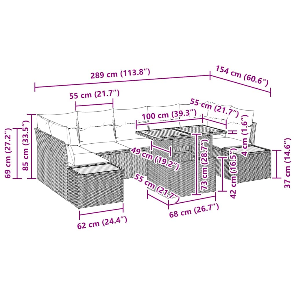 vidaXL Garden Dining Set with Cushions 8 pcs Black and Beige