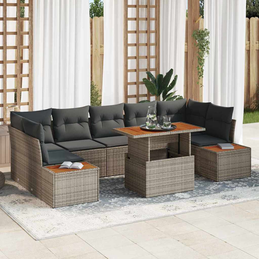 vidaXL Garden Dining Set with Cushions 8 pcs Black and Beige