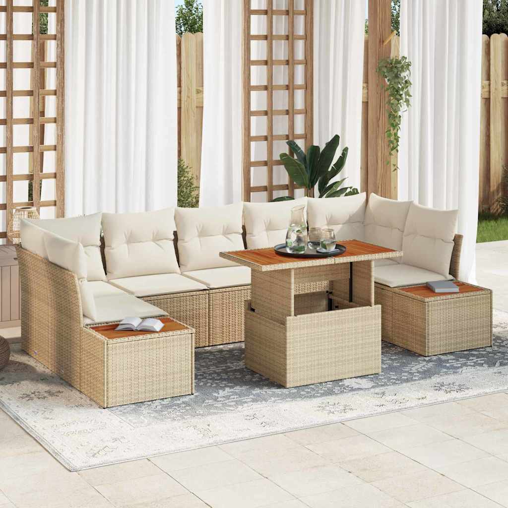 vidaXL Garden Dining Set with Cushions 8 pcs Black and Beige