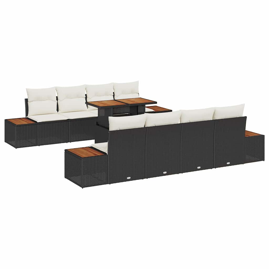 vidaXL Tuin Eettafel Set met kussen 9 pcs Zwart en Beige