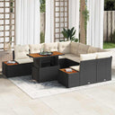 vidaXL Tuin Eettafel Set met kussen 9 pcs Zwart en Beige