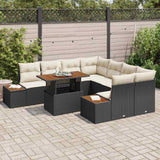 vidaXL Tuin Eettafel Set met kussen 9 pcs Zwart en Beige