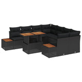 vidaXL Tuin Eettafel Set met kussen 9 pcs Zwart en Beige