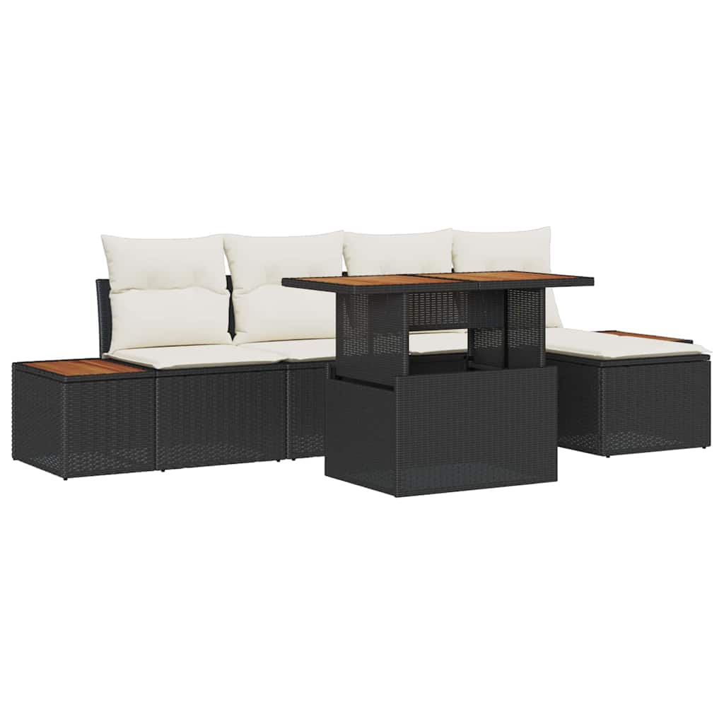 vidaXL Tuin Eettafel Set met kussen 6 pcs Zwart en Beige