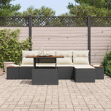 vidaXL Tuin Eettafel Set met kussen 6 pcs Zwart en Beige