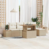 vidaXL Tuin Eettafel Set met kussen 6 pcs Zwart en Beige