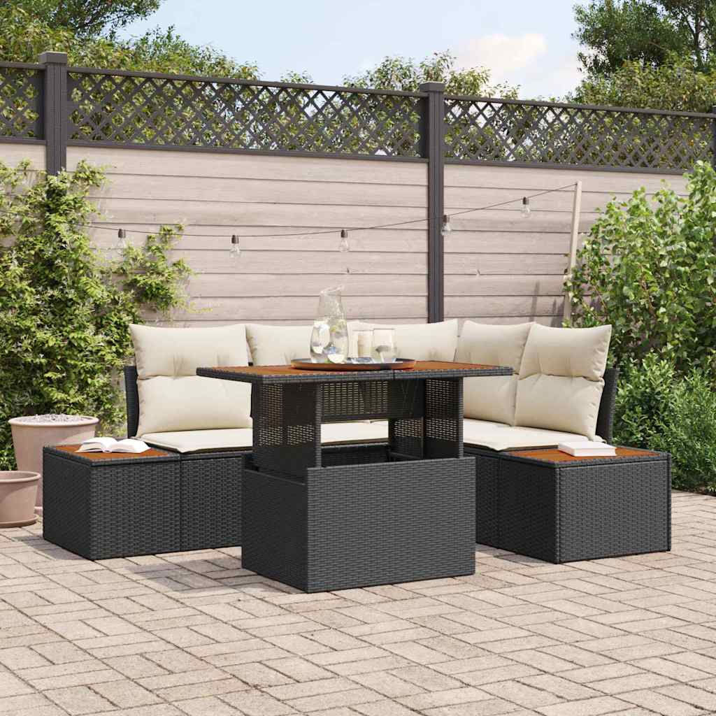 vidaXL Tuin Eettafel Set met kussen 5 pcs Zwart en Beige
