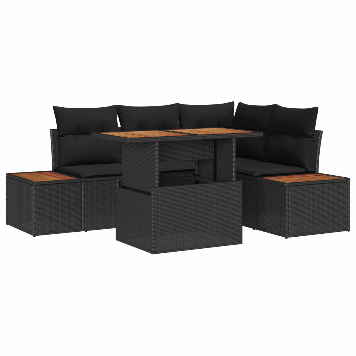 vidaXL Tuin Eettafel Set met kussen 5 pcs Zwart en Beige