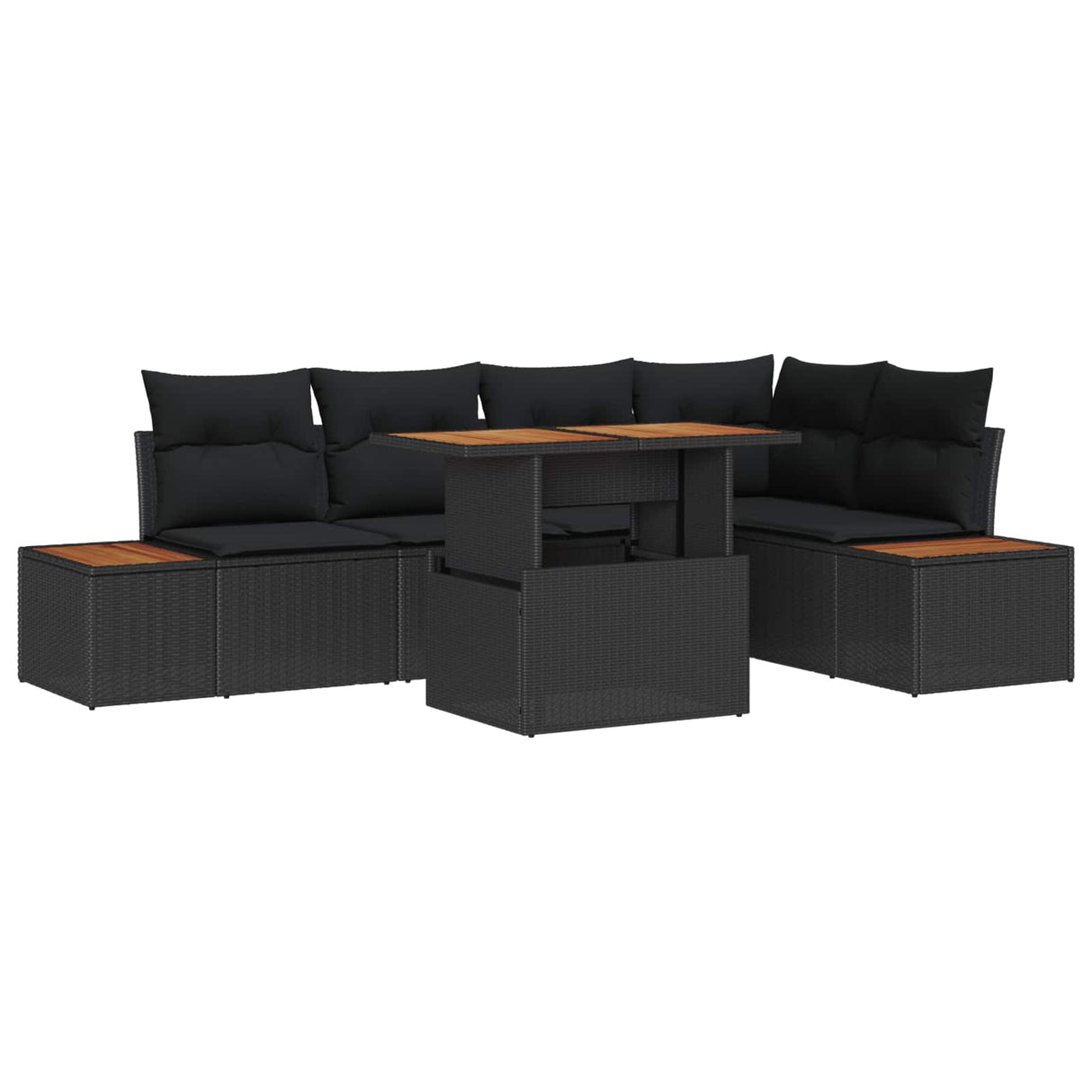 vidaXL Tuin Eettafel Set met kussen 6 pcs Zwart en Beige