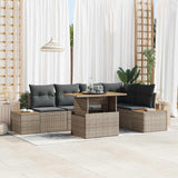 vidaXL Tuin Eettafel Set met kussen 6 pcs Zwart en Beige