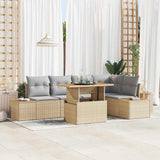 vidaXL Tuin Eettafel Set met kussen 6 pcs Zwart en Beige