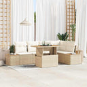 vidaXL Tuin Eettafel Set met kussen 6 pcs Zwart en Beige