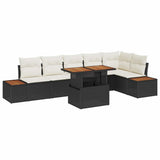 vidaXL Tuin Eettafel Set met kussen 7 pcs Zwart en Beige