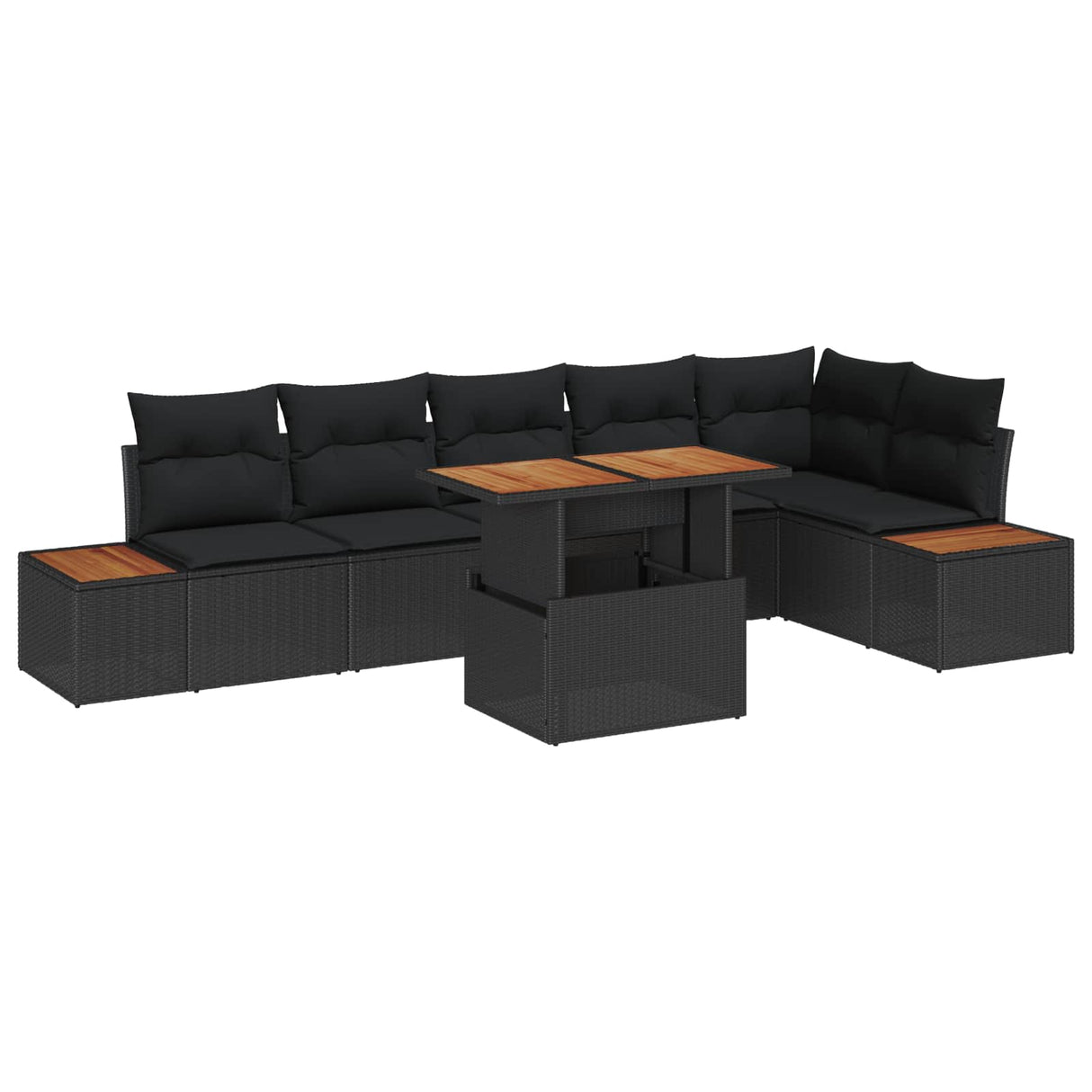 vidaXL Tuin Eettafel Set met kussen 7 pcs Zwart en Beige