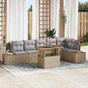 vidaXL Tuin Eettafel Set met kussen 7 pcs Zwart en Beige