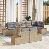 vidaXL Tuin Eettafel Set met kussen 9 pcs Zwart en Beige