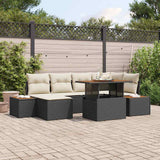 vidaXL Tuin Eettafel Set met kussen 7 pcs Zwart en Beige
