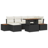 vidaXL Tuin Eettafel Set met kussen 7 pcs Zwart en Beige