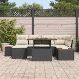 vidaXL Tuin Eettafel Set met kussen 7 pcs Zwart en Beige