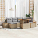 vidaXL Tuin Eettafel Set met kussen 7 pcs Zwart en Beige