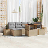 vidaXL Tuin Eettafel Set met kussen 7 pcs Zwart en Beige