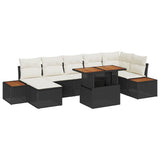 vidaXL Tuin Eettafel Set met kussen 8 pcs Zwart en Beige